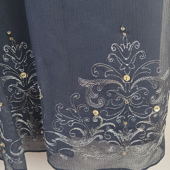 Maggie London Silk & Chiffon‎ Spaghetti Strap Gold Embroidered Baby Doll Dress - Picture 10 of 11